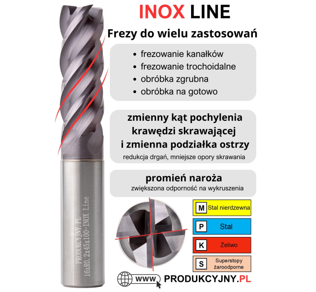 Frez z promieniem naroża fi 12 R0,2 INOX LINE